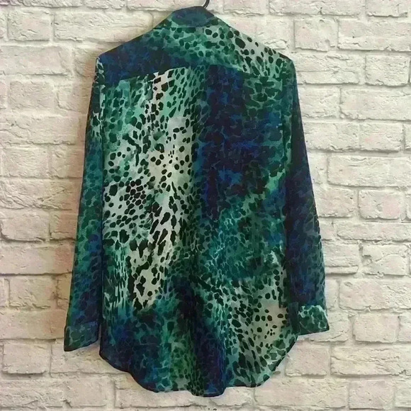 Chicos Women Blue Leopard Print Stone Lace Embellished Long Sleeve Shirt 0 - Picture 6 of 8